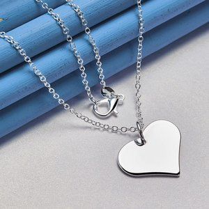 Beautiful Heart Pendant On Dainty 18 Inch Long Chain .925 Solid Sterling Silver